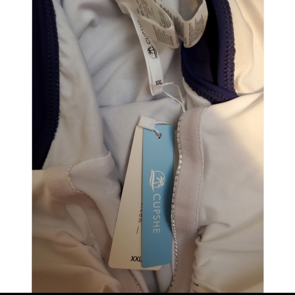 HP CUPSHE vintage XXL Sexy Blue Off White Lace plus size 1piece bathing … - Picture 6 of 9